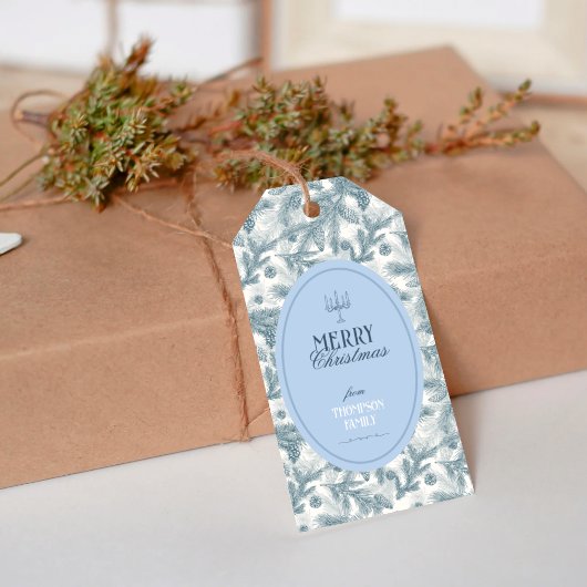 Oude Blauwe Dennen Kerstcadeautags Cadeaulabel
