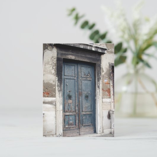 oude blauwe deur briefkaart (Staand voorkant)