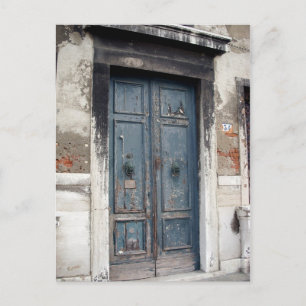 oude blauwe deur briefkaart