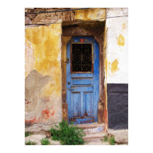 Oude blauwe deur Mykonos Griekenland