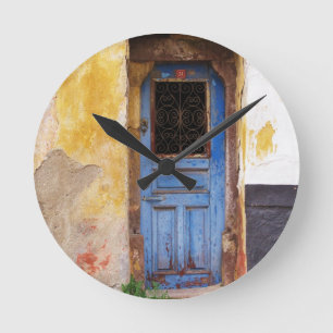 Oude blauwe deur Mykonos Griekenland Ronde Klok