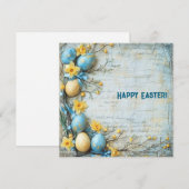 Oude blauwe en gele paaseieren en narcissen feestdagenkaart (Voorkant / Achterkant)