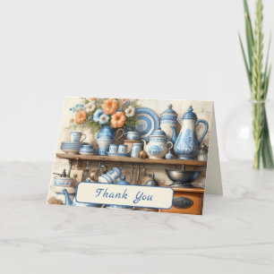 Oude Blauwe en Witte Koffiepotten Bedankkaart