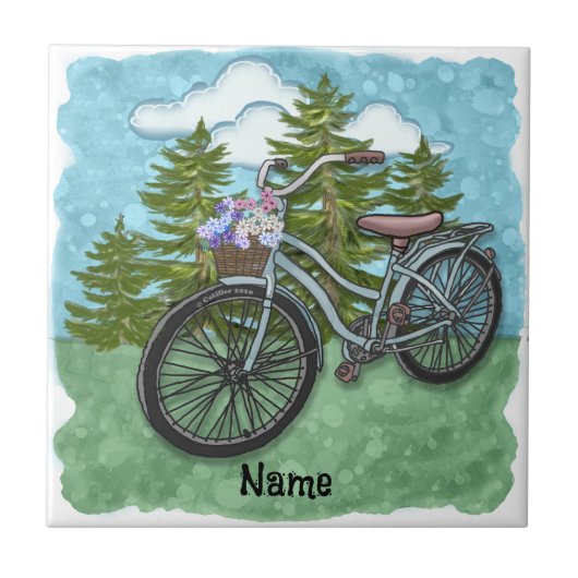 Oude Blauwe Fiets Bicycle Tegeltje (Voorkant)