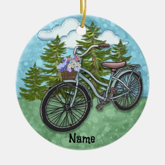 Oude Blauwe Fiets Keramisch Ornament (Voorkant)