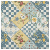 Oude Blauwe Gele Groene Patchwork Dekbed Stof (Close Up)