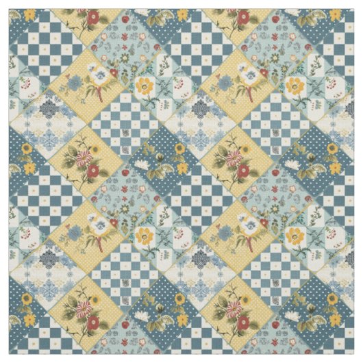 Oude Blauwe Gele Groene Patchwork Dekbed Stof (Swatch)