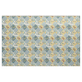 Oude Blauwe Gele Groene Patchwork Dekbed Stof (Fat Quarter)