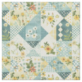 Oude Blauwe Gele Groene Patchwork Dekbed Stof (Close Up)