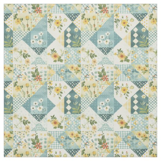 Oude Blauwe Gele Groene Patchwork Dekbed Stof (Swatch)