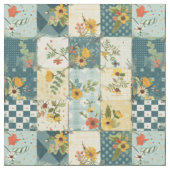 Oude Blauwe Gele Groene Patchwork Dekbed Stof (Close Up)