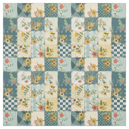 Oude Blauwe Gele Groene Patchwork Dekbed Stof (Swatch)