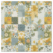 Oude Blauwe Gele Groene Patchwork Dekbed Stof (Close Up)