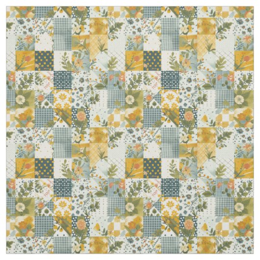Oude Blauwe Gele Groene Patchwork Dekbed Stof (Swatch)