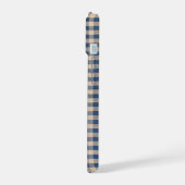 Oude blauwe geruite stof iPhone 15 case (Linkerkant)