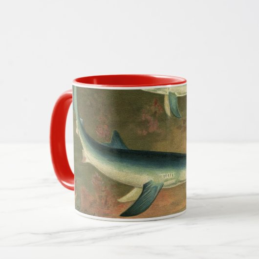 Oude Blauwe Haai die Vis Eet, Zeeleven Mok (Voorkant links)