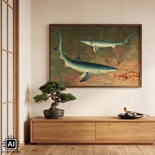 Oude Blauwe Haai die Vis Eet, Zeeleven Poster