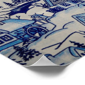 Oude Blauwe Kerst Vakantie Dorp Poster (Hoek)