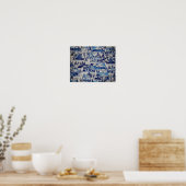 Oude Blauwe Kerst Vakantie Dorp Poster (Keuken)