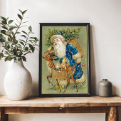 Oude Blauwe Kerstman Rendier slee Poster