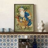 Oude Blauwe Kerstman Rendier slee Poster
