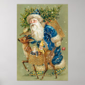 Oude Blauwe Kerstman Rendier slee Poster (Voorkant)