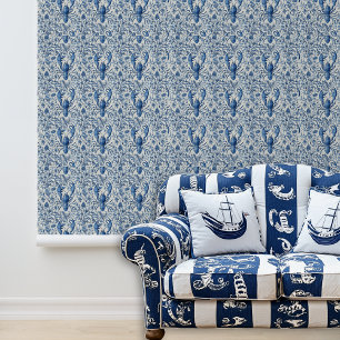 Oude Blauwe Kreeft Waterverf Behang