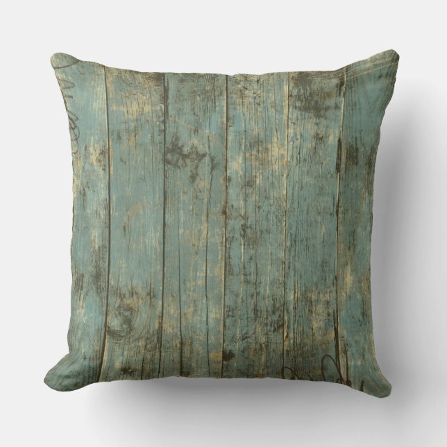 Oude Blauwe Kussenslopen van Gesteund Hout met een Kussen (Voorkant)