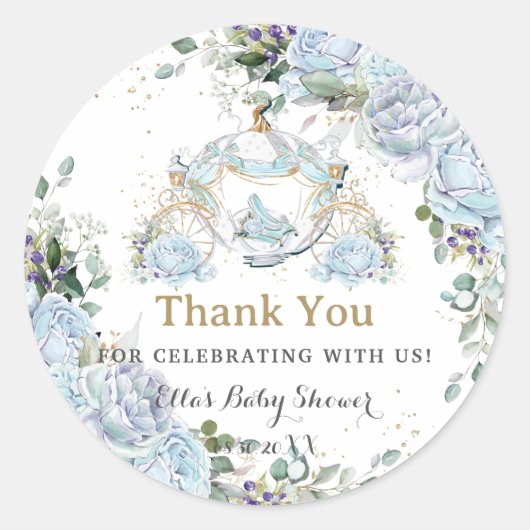 Oude Blauwe Rozen Prinses Koets Baby Shower Ronde Sticker (Voorkant)
