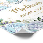 Oude Blauwe Rozen Prinses Koets Bruidsfeestje Poster (Hoek)