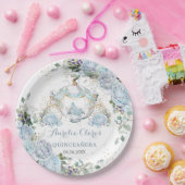 Oude Blauwe Rozen Prinsessen Koets Papieren Bordje (Feest)