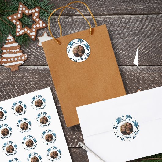 Oude Blauwe Sneeuwvlok Kerst Foto Sticker