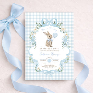 Oude Blauwe Strik Konijn Jongen Baby Shower Kaart