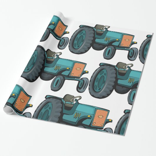 Oude Blauwe Tractor Boerenleven Cadeaupapier (Uitgerold)