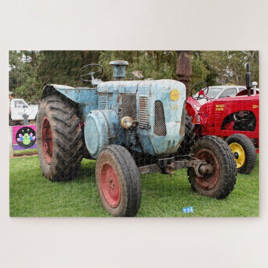 Oude blauwe  tractor legpuzzel (Horizontaal)