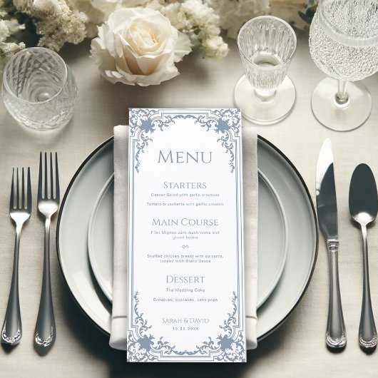 Oude Blauwe Trouw Antieke Lijst Wit Menu