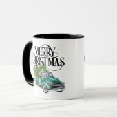 Oude Blauwe Truck Kerstboom Retro Cadeaubeker Mok (Voorkant links)