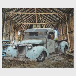 Oude Blauwe Truck Landelijke Schuur Cadeaupapier