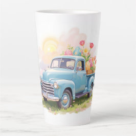 Oude Blauwe Truck met Paaseieren & Tulpen Latte Mok