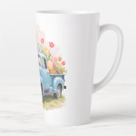 Oude Blauwe Truck met Paaseieren & Tulpen Latte Mok
