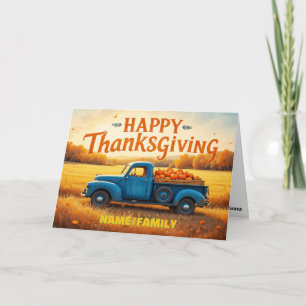 Oude Blauwe Truck Oogst – Gelukkig Thanksgiving Feestdagen Kaart