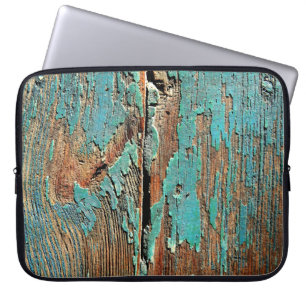 Oude blauwe verf op hout laptop sleeve