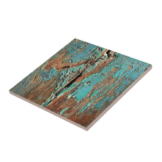Oude blauwe verf op hout tegeltje (Zijkant)