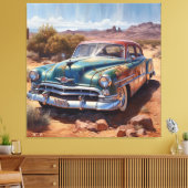 Oude blauwe verlaten auto in de woestijn ook canvas afdruk (Insitu (Woonkamer))