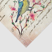 Oude Blauwe Vogel Kersenbloesem Boom Decoupage Tissuepapier (Detail)