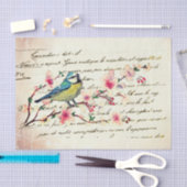 Oude Blauwe Vogel Kersenbloesem Boom Decoupage Tissuepapier (Craft)