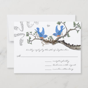 Oude Blauwe Vogels Bruiloft RSVP Kaartje