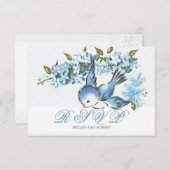 Oude Blauwe Vogels Winter Huwelijk RSVP (Voorkant / Achterkant)