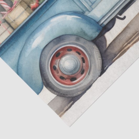 Oude Blauwe Vrachtwagen Met Feestelijke Boom Tissuepapier (Detail)