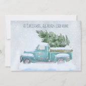 Oude Blauwe Vrachtwagen met Kerstboom Feestdagenkaart (Voorkant)